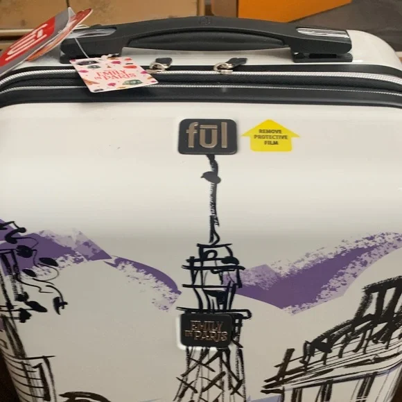 White Hard-Shell Emily in Paris Carry-On with Paris Sketch & Lavender Accents - Picture 7 of 16